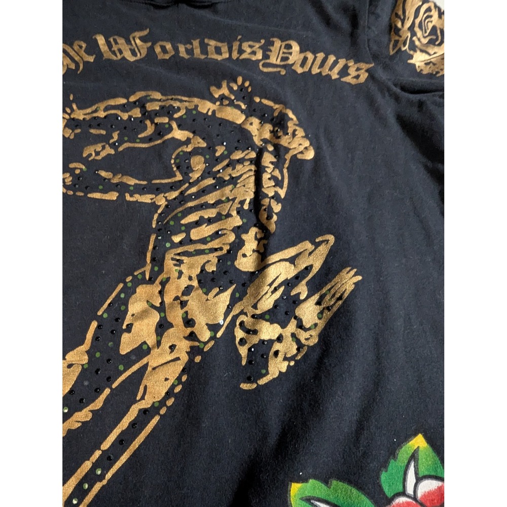 Vintage‎ Ed Hardy Long Baby Tee Panther Rose Tattoo Tunic Christian Audigier L - Picture 15 of 15